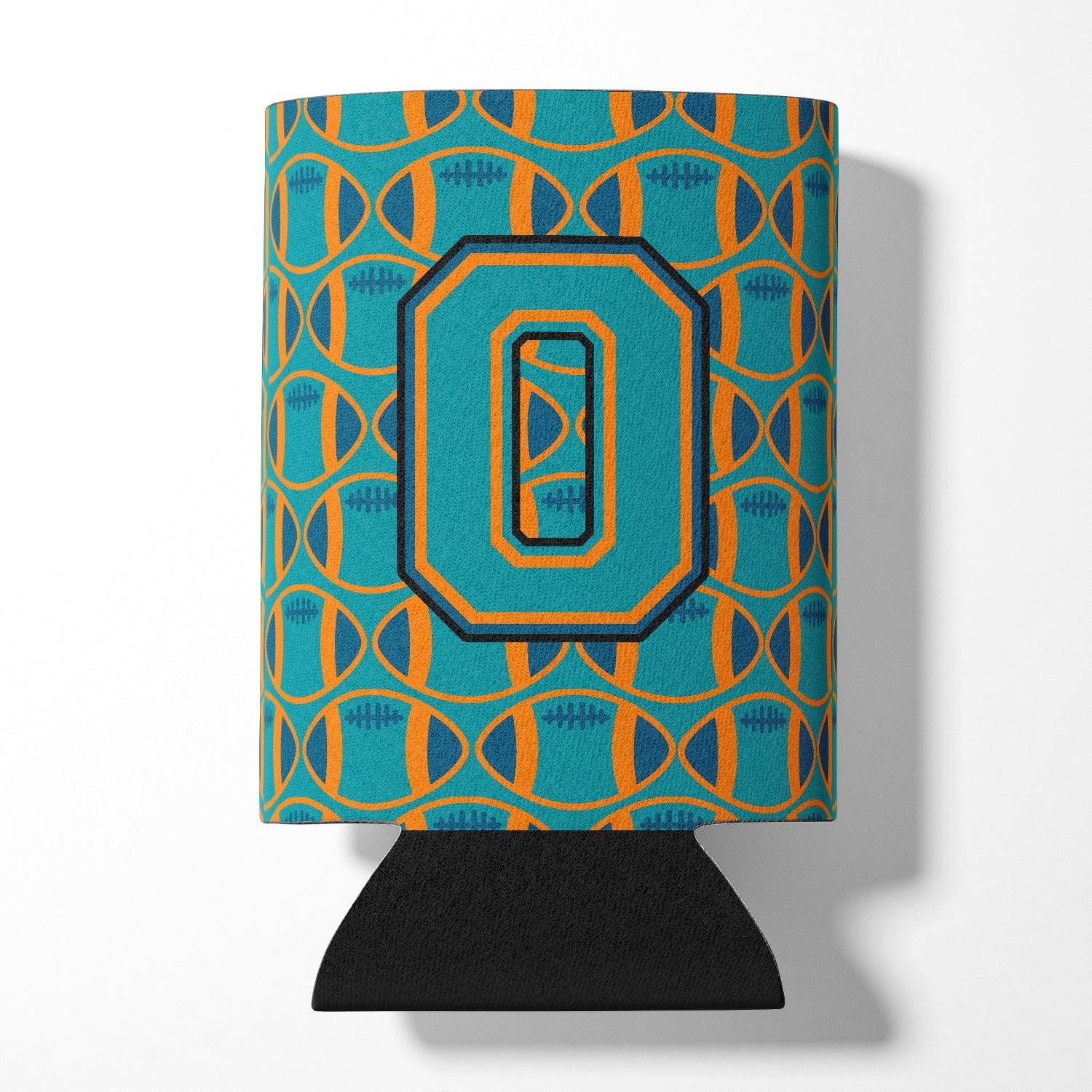 Letter O Football Aqua, Orange and Marine Blue Can or Bottle Hugger CJ1063-OCC.