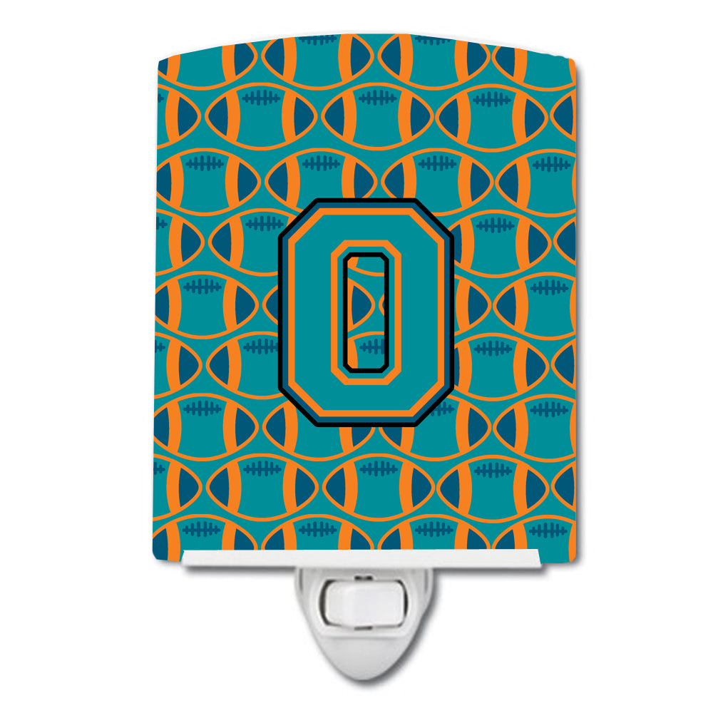 Letter O Football Aqua, Orange and Marine Blue Ceramic Night Light CJ1063-OCNL - the-store.com