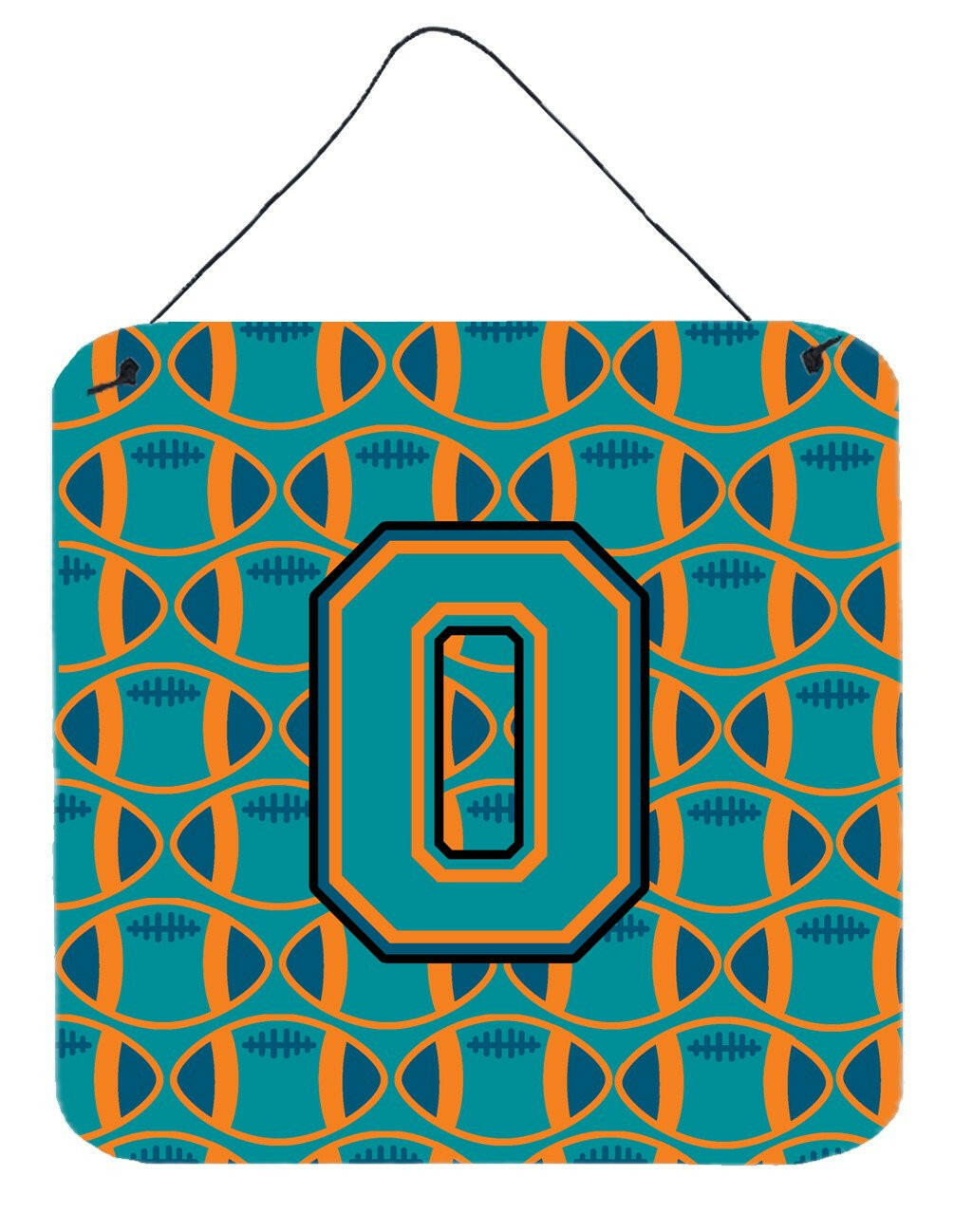 Letter O Football Aqua, Orange and Marine Blue Wall or Door Hanging Prints CJ1063-ODS66 by Caroline&#39;s Treasures