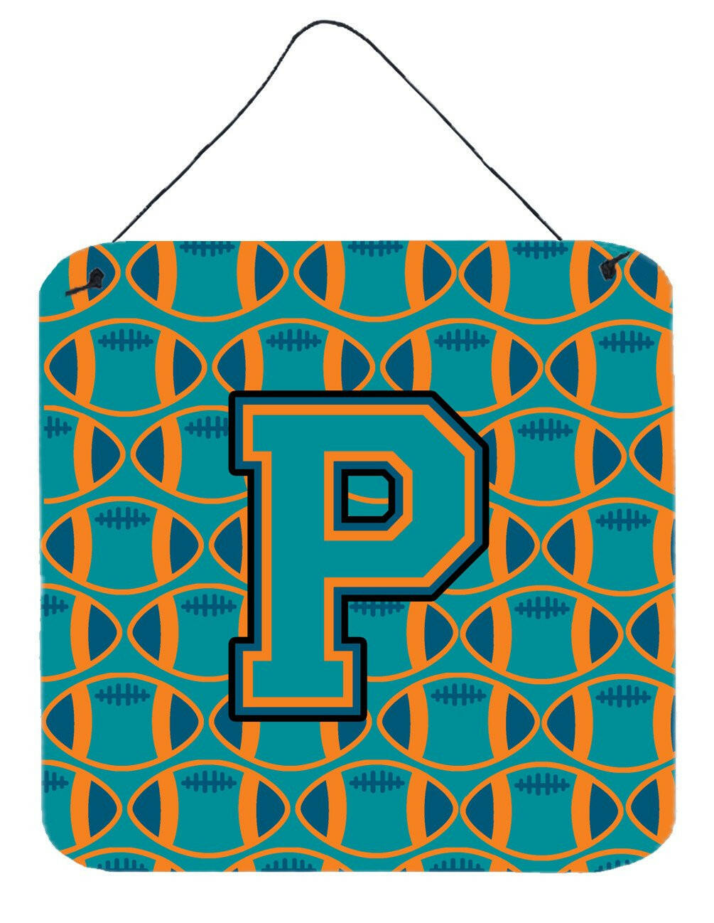 Letter P Football Aqua, Orange and Marine Blue Wall or Door Hanging Prints CJ1063-PDS66 by Caroline's Treasures