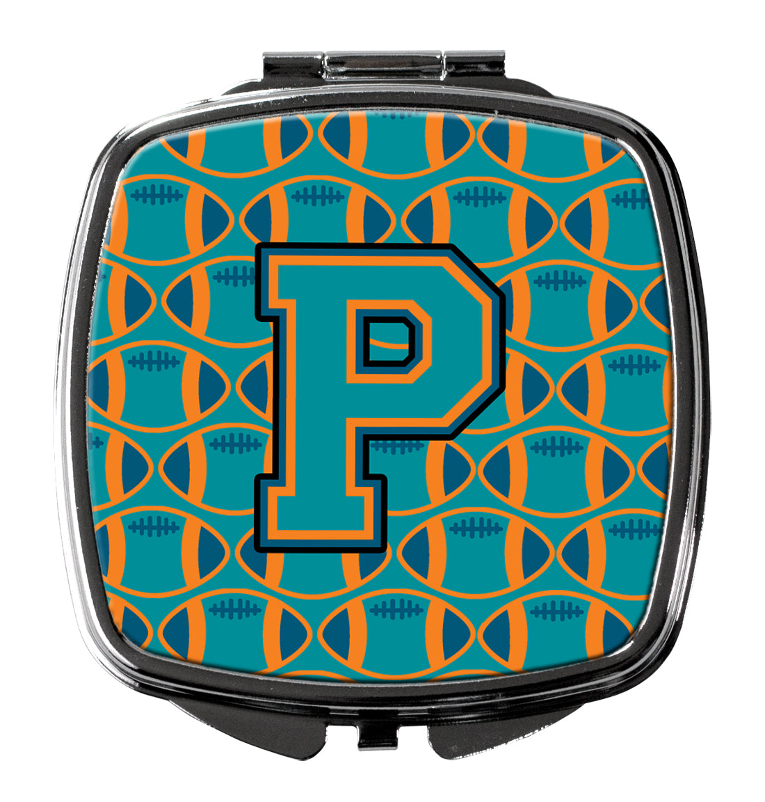 Letter P Football Aqua, Orange and Marine Blue Compact Mirror CJ1063-PSCM  the-store.com.