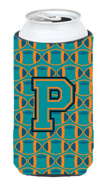 Letter P Football Aqua, Orange and Marine Blue Tall Boy Beverage Insulator Hugger CJ1063-PTBC by Caroline's Treasures