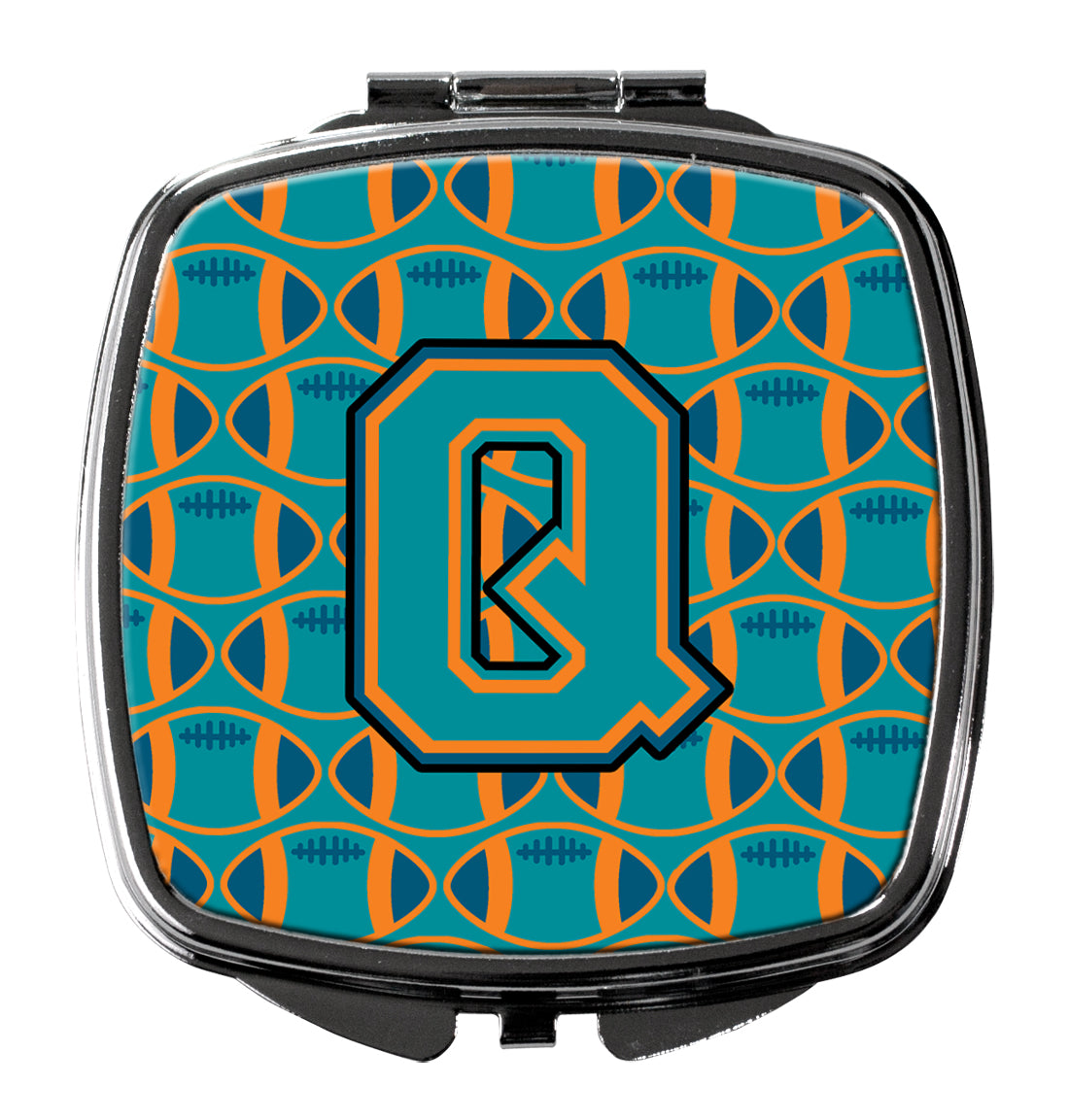 Letter Q Football Aqua, Orange and Marine Blue Compact Mirror CJ1063-QSCM  the-store.com.