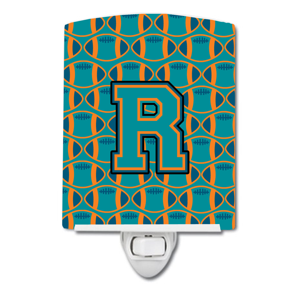 Letter R Football Aqua, Orange and Marine Blue Ceramic Night Light CJ1063-RCNL - the-store.com