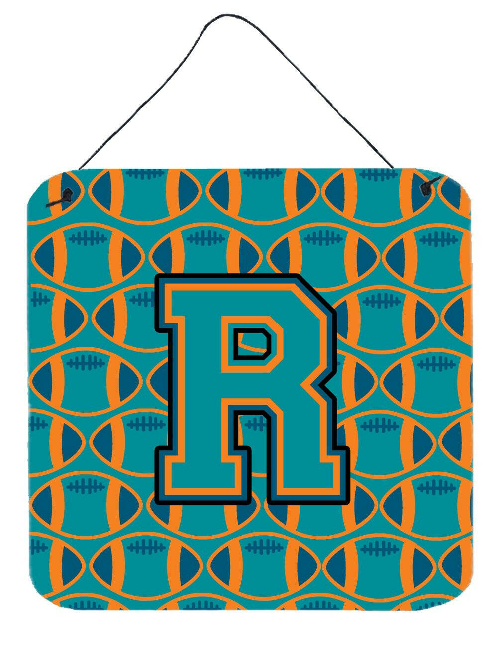 Letter R Football Aqua, Orange and Marine Blue Wall or Door Hanging Prints CJ1063-RDS66 by Caroline's Treasures