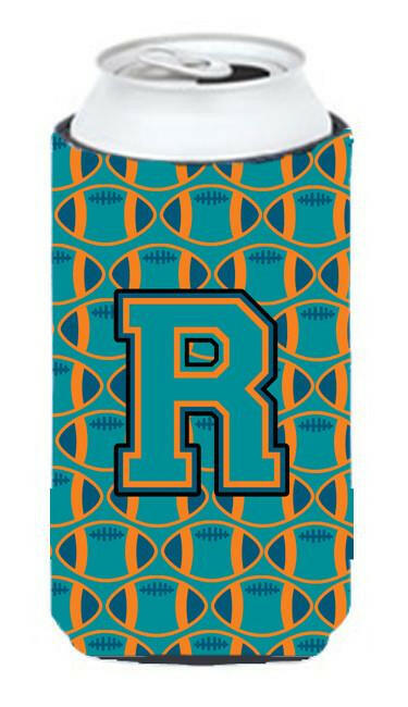 Letter R Football Aqua, Orange and Marine Blue Tall Boy Beverage Insulator Hugger CJ1063-RTBC by Caroline's Treasures