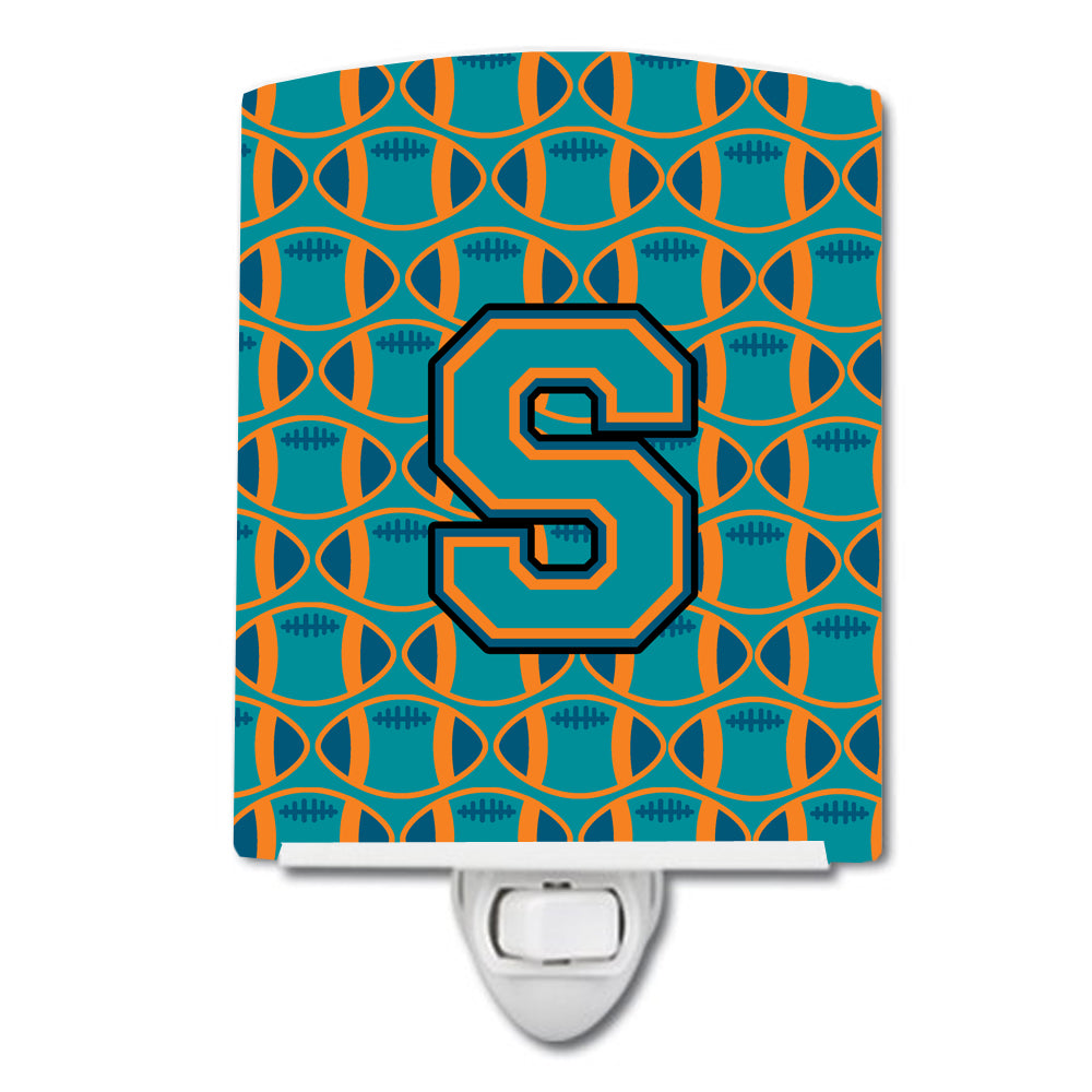 Letter S Football Aqua, Orange and Marine Blue Ceramic Night Light CJ1063-SCNL - the-store.com