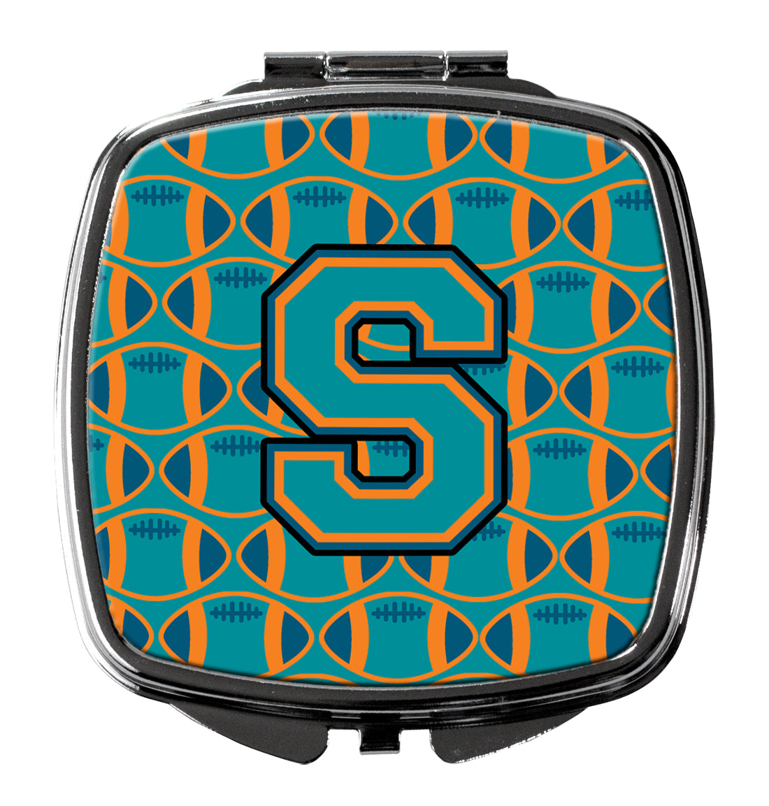 Letter S Football Aqua, Orange and Marine Blue Compact Mirror CJ1063-SSCM  the-store.com.