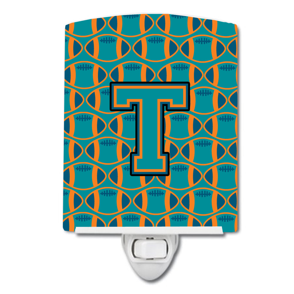 Letter T Football Aqua, Orange and Marine Blue Ceramic Night Light CJ1063-TCNL - the-store.com