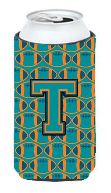 Letter T Football Aqua, Orange and Marine Blue Tall Boy Beverage Insulator Hugger CJ1063-TTBC by Caroline's Treasures