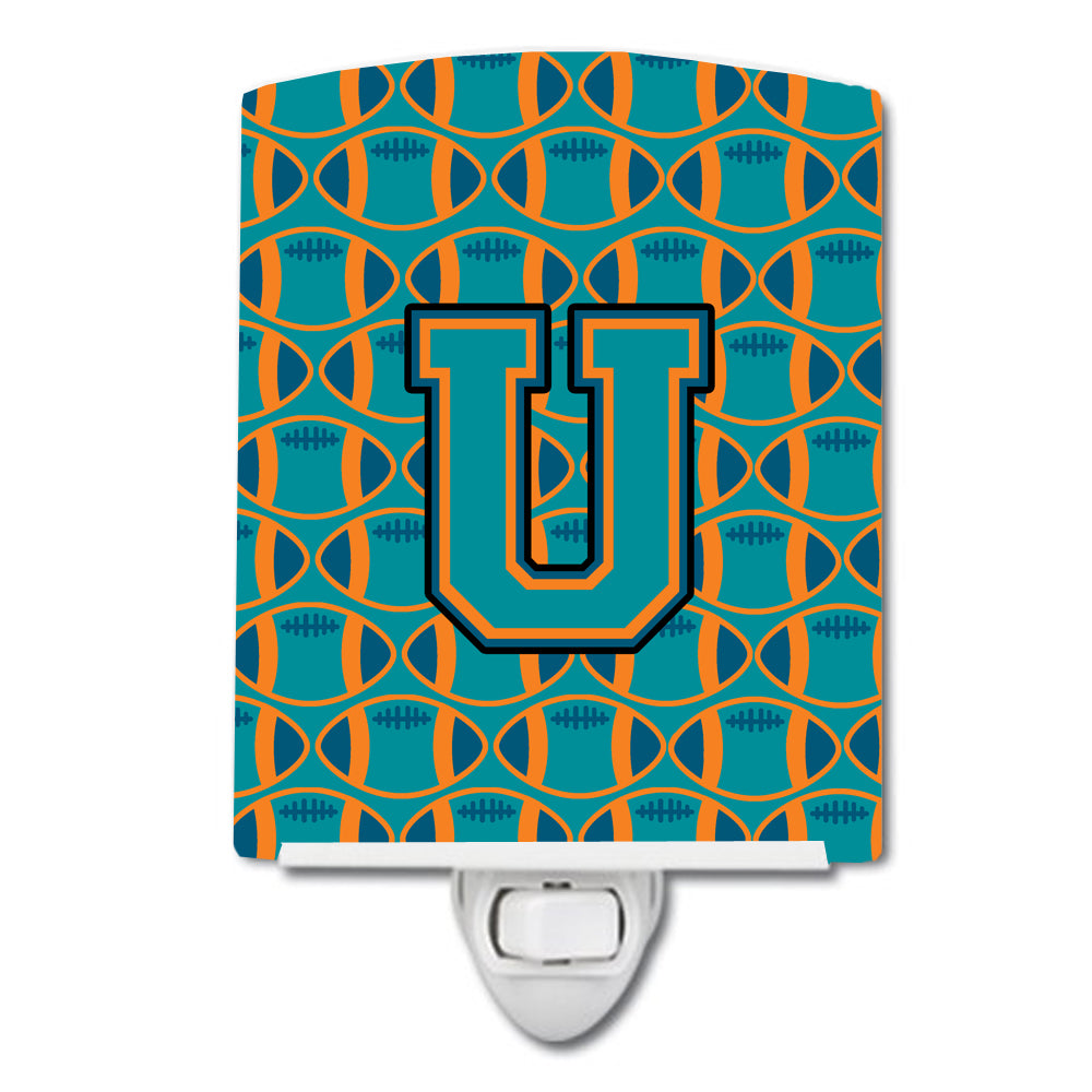 Letter U Football Aqua, Orange and Marine Blue Ceramic Night Light CJ1063-UCNL - the-store.com