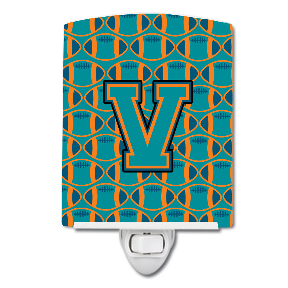 Letter V Football Aqua, Orange and Marine Blue Ceramic Night Light CJ1063-VCNL - the-store.com