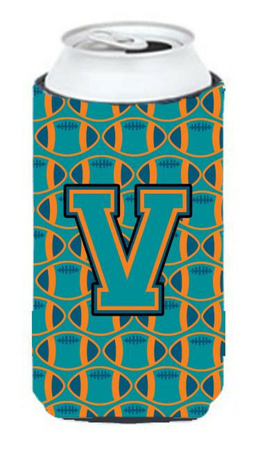 Letter V Football Aqua, Orange and Marine Blue Tall Boy Beverage Insulator Hugger CJ1063-VTBC by Caroline's Treasures