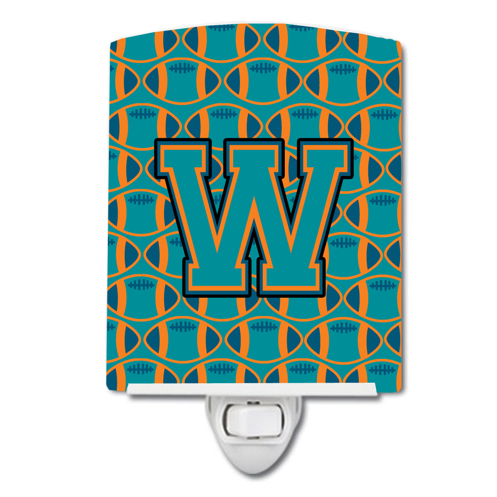 Letter W Football Aqua, Orange and Marine Blue Ceramic Night Light CJ1063-WCNL - the-store.com