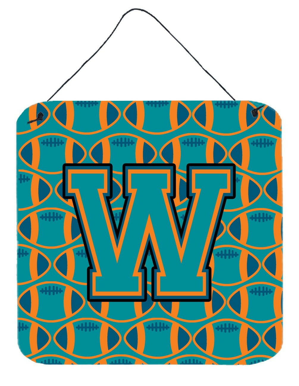 Letter W Football Aqua, Orange and Marine Blue Wall or Door Hanging Prints CJ1063-WDS66 by Caroline's Treasures