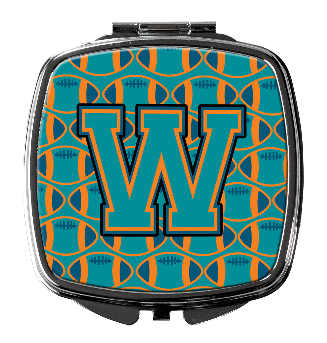 Letter W Football Aqua, Orange and Marine Blue Compact Mirror CJ1063-WSCM  the-store.com.