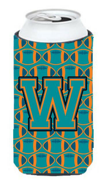 Letter W Football Aqua, Orange and Marine Blue Tall Boy Beverage Insulator Hugger CJ1063-WTBC by Caroline's Treasures