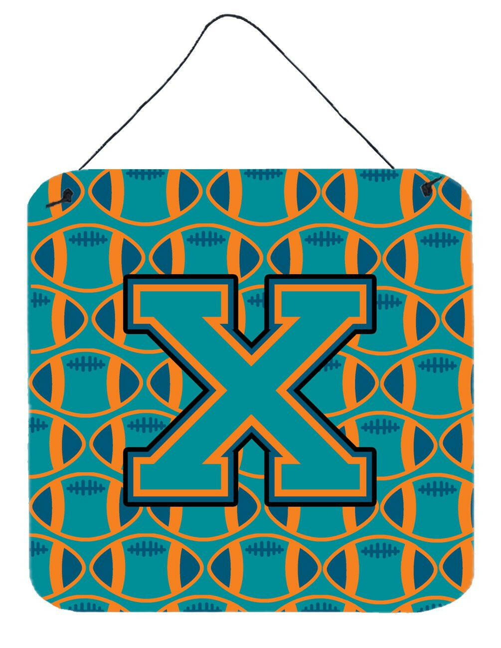 Letter X Football Aqua, Orange and Marine Blue Wall or Door Hanging Prints CJ1063-XDS66 by Caroline's Treasures