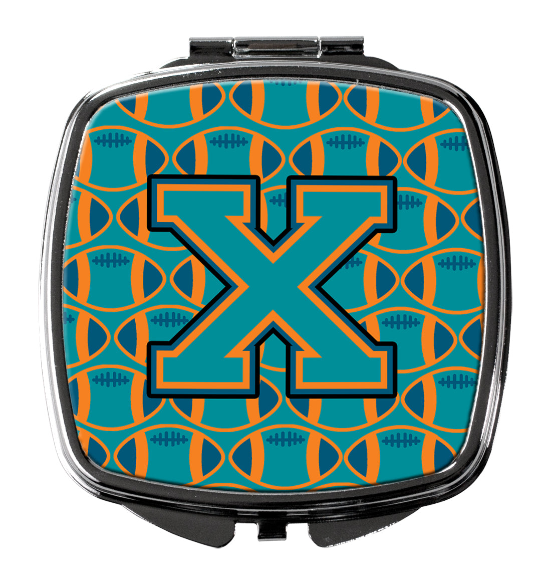 Letter X Football Aqua, Orange and Marine Blue Compact Mirror CJ1063-XSCM  the-store.com.