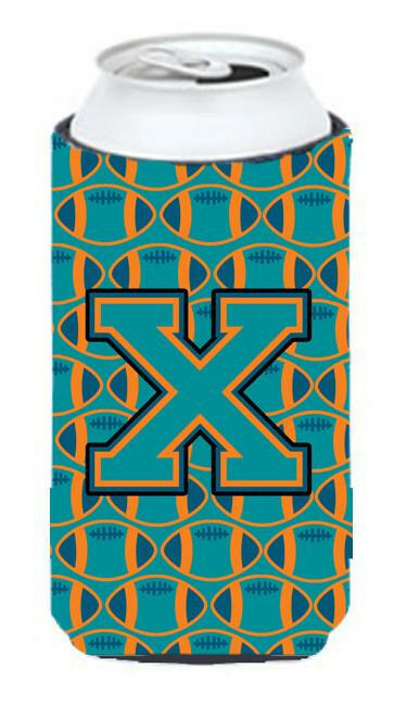 Letter X Football Aqua, Orange and Marine Blue Tall Boy Beverage Insulator Hugger CJ1063-XTBC by Caroline's Treasures