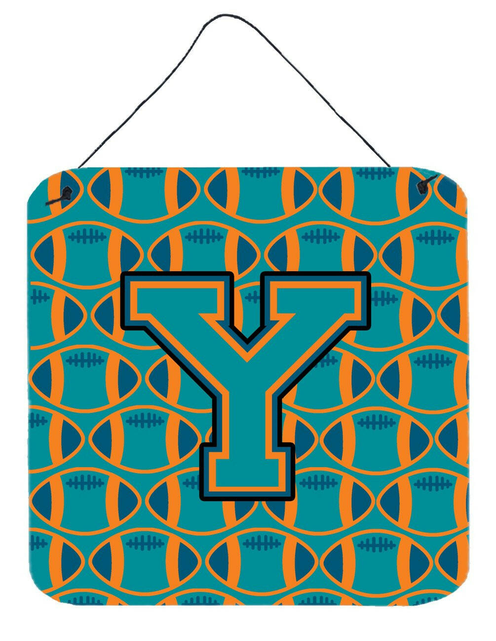 Letter Y Football Aqua, Orange and Marine Blue Wall or Door Hanging Prints CJ1063-YDS66 by Caroline's Treasures