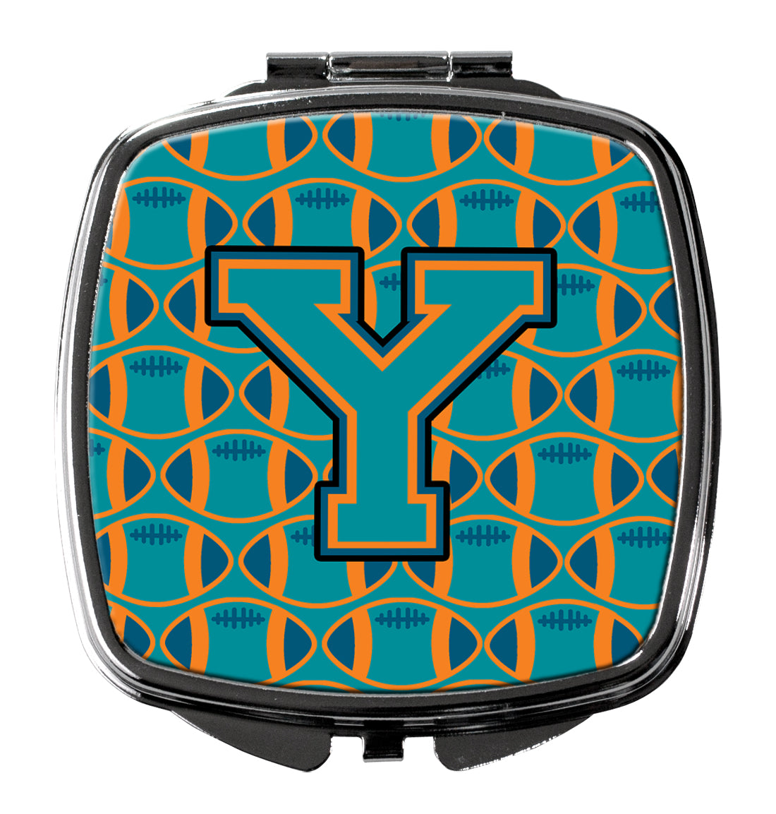 Letter Y Football Aqua, Orange and Marine Blue Compact Mirror CJ1063-YSCM  the-store.com.