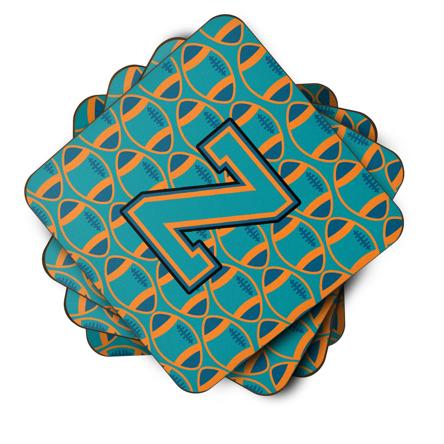 Letter Z Football Aqua, Orange and Marine Blue Foam Coaster Set of 4 CJ1063-ZFC - the-store.com