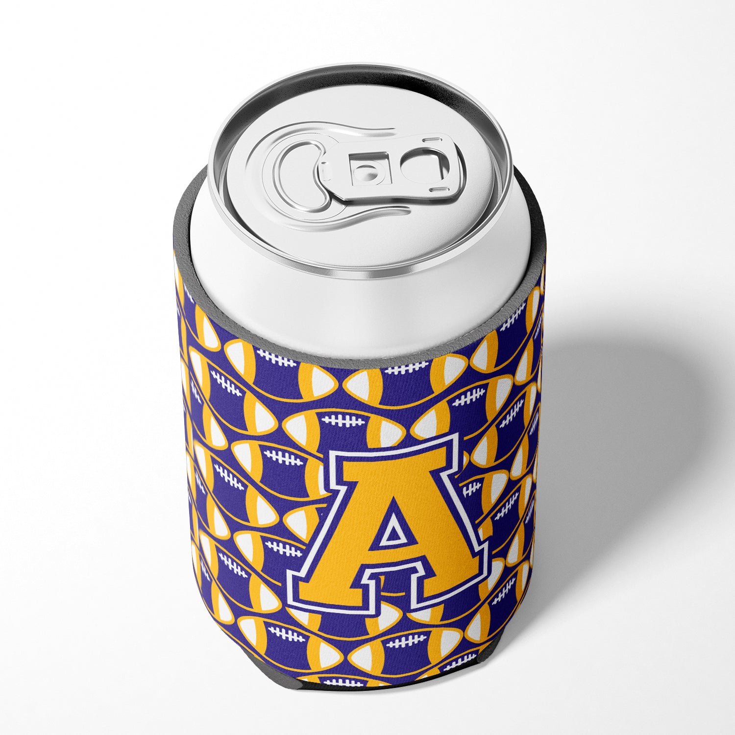 Letter A Football Purple and Gold Can or Bottle Hugger CJ1064-ACC.