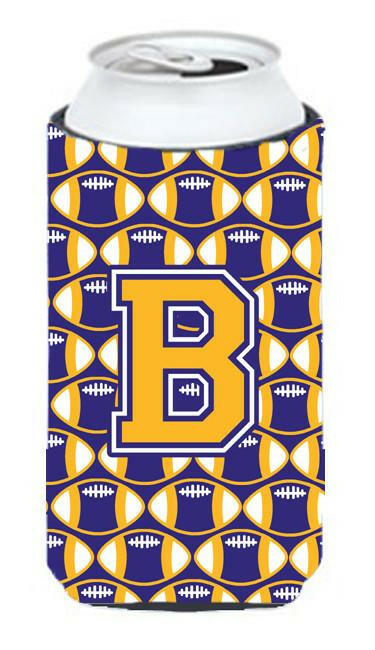 Letter B Football Purple and Gold Tall Boy Beverage Insulator Hugger CJ1064-BTBC by Caroline&#39;s Treasures