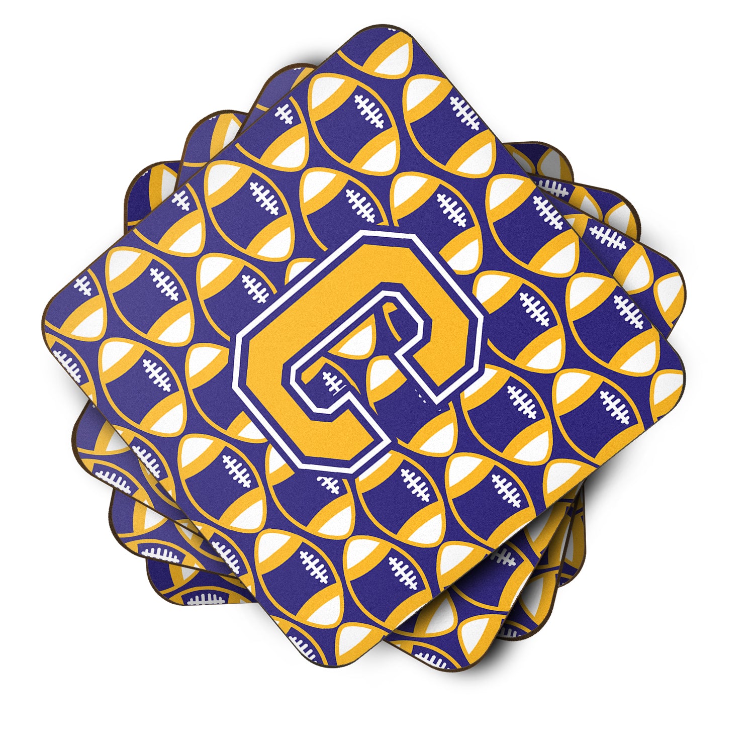 Letter C Football Purple and Gold Foam Coaster Set of 4 CJ1064-CFC - the-store.com