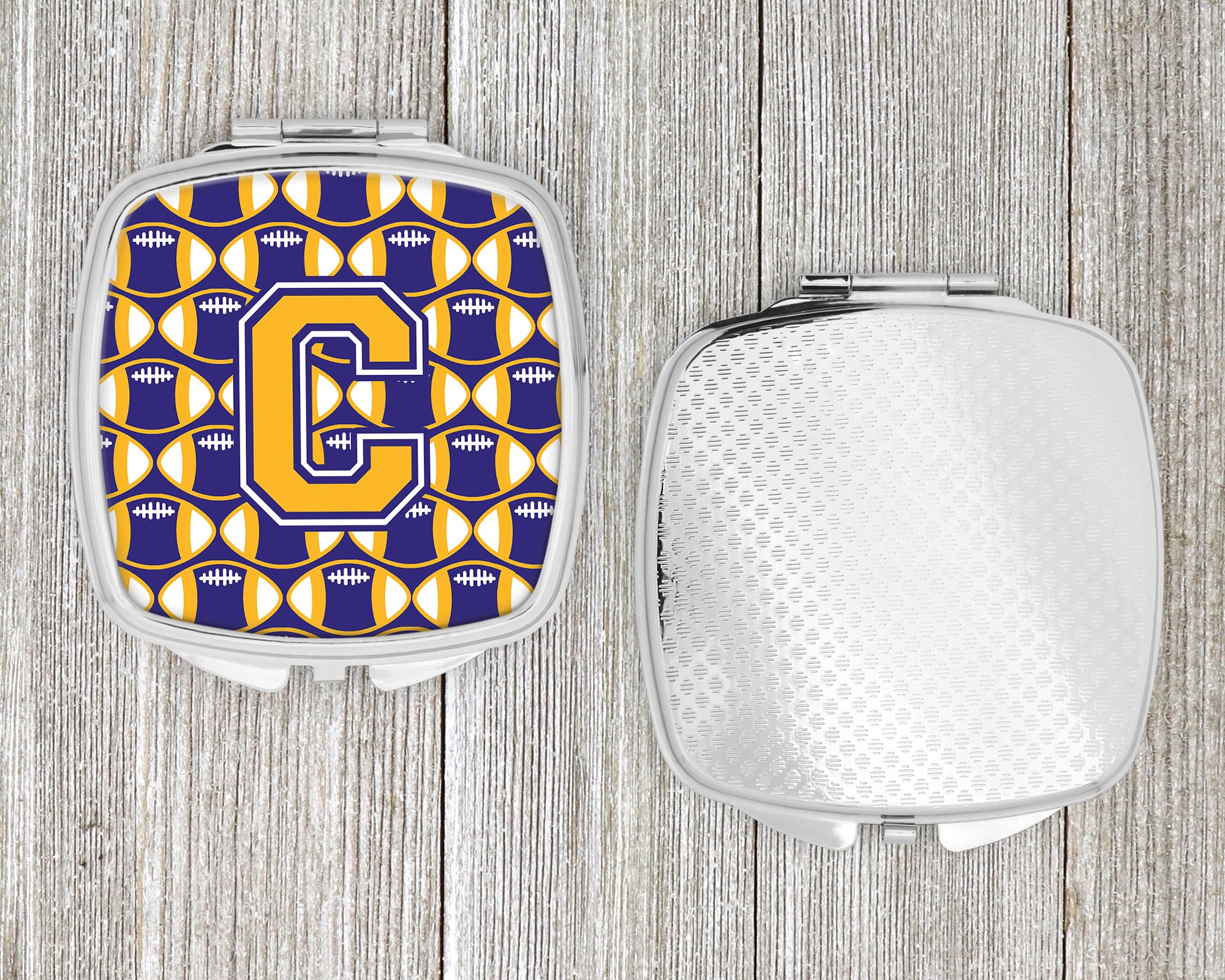 Letter C Football Purple and Gold Compact Mirror CJ1064-CSCM  the-store.com.