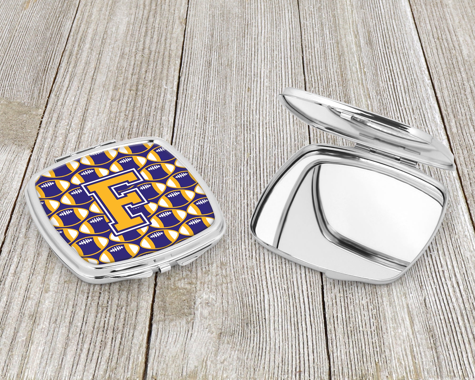 Letter F Football Purple and Gold Compact Mirror CJ1064-FSCM  the-store.com.