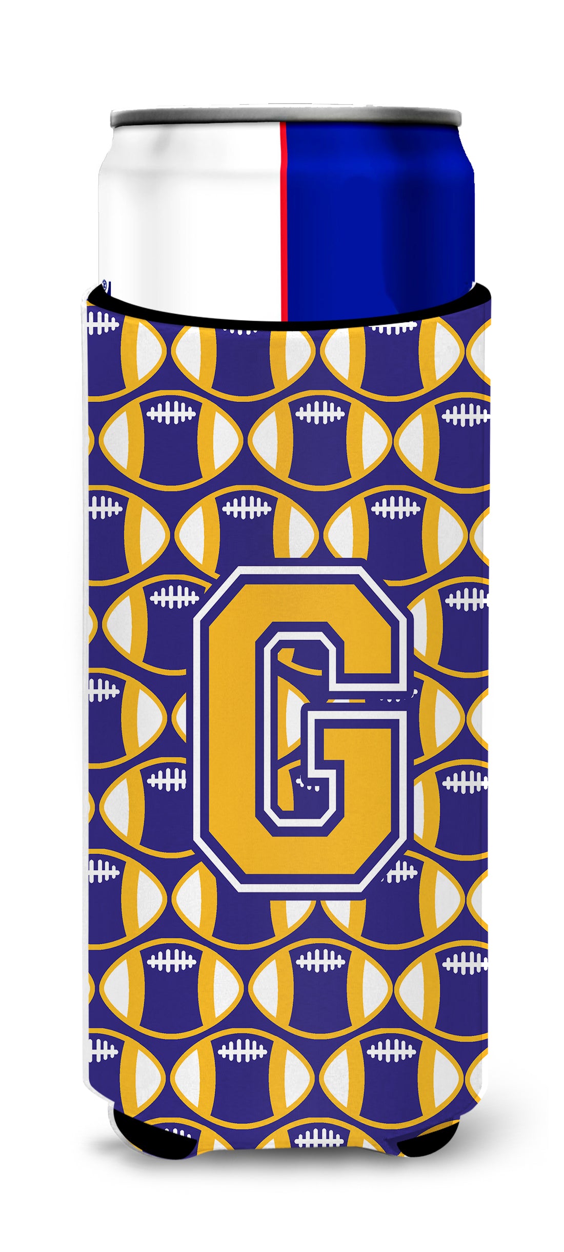 Letter G Football Purple and Gold Ultra Beverage Insulators for slim cans CJ1064-GMUK.