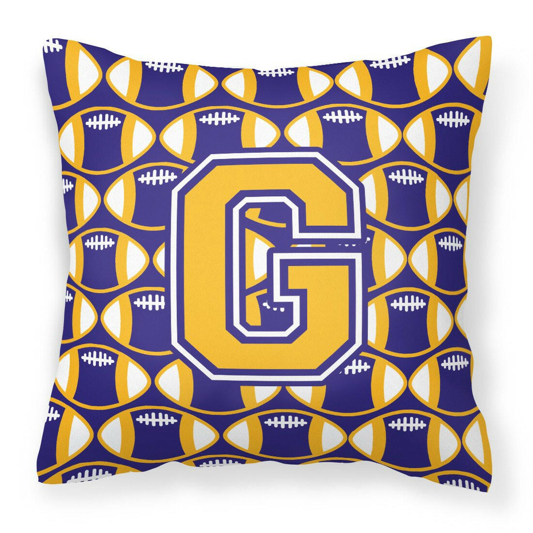 Letter G Football Purple and Gold Fabric Decorative Pillow CJ1064-GPW1414 by Caroline's Treasures