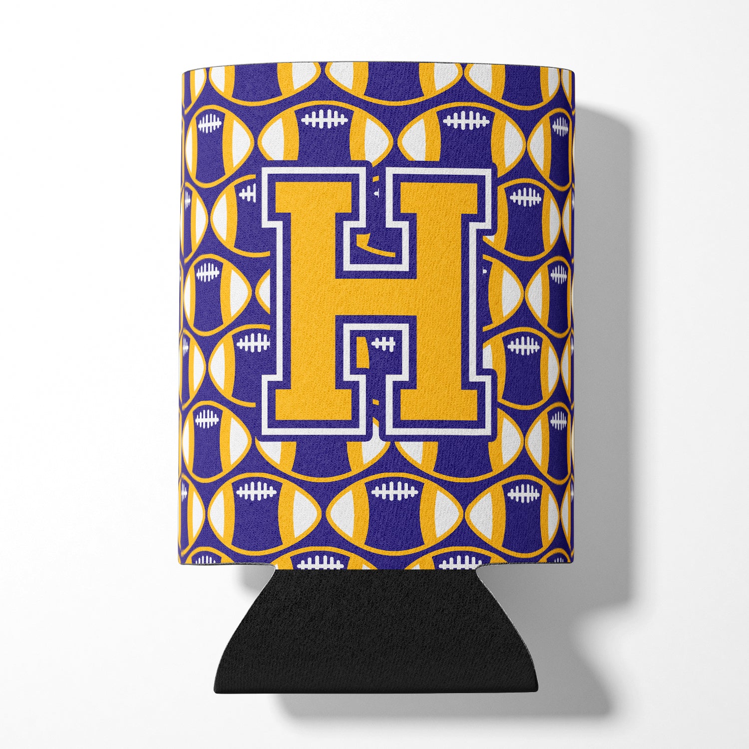 Letter H Football Purple and Gold Can or Bottle Hugger CJ1064-HCC.