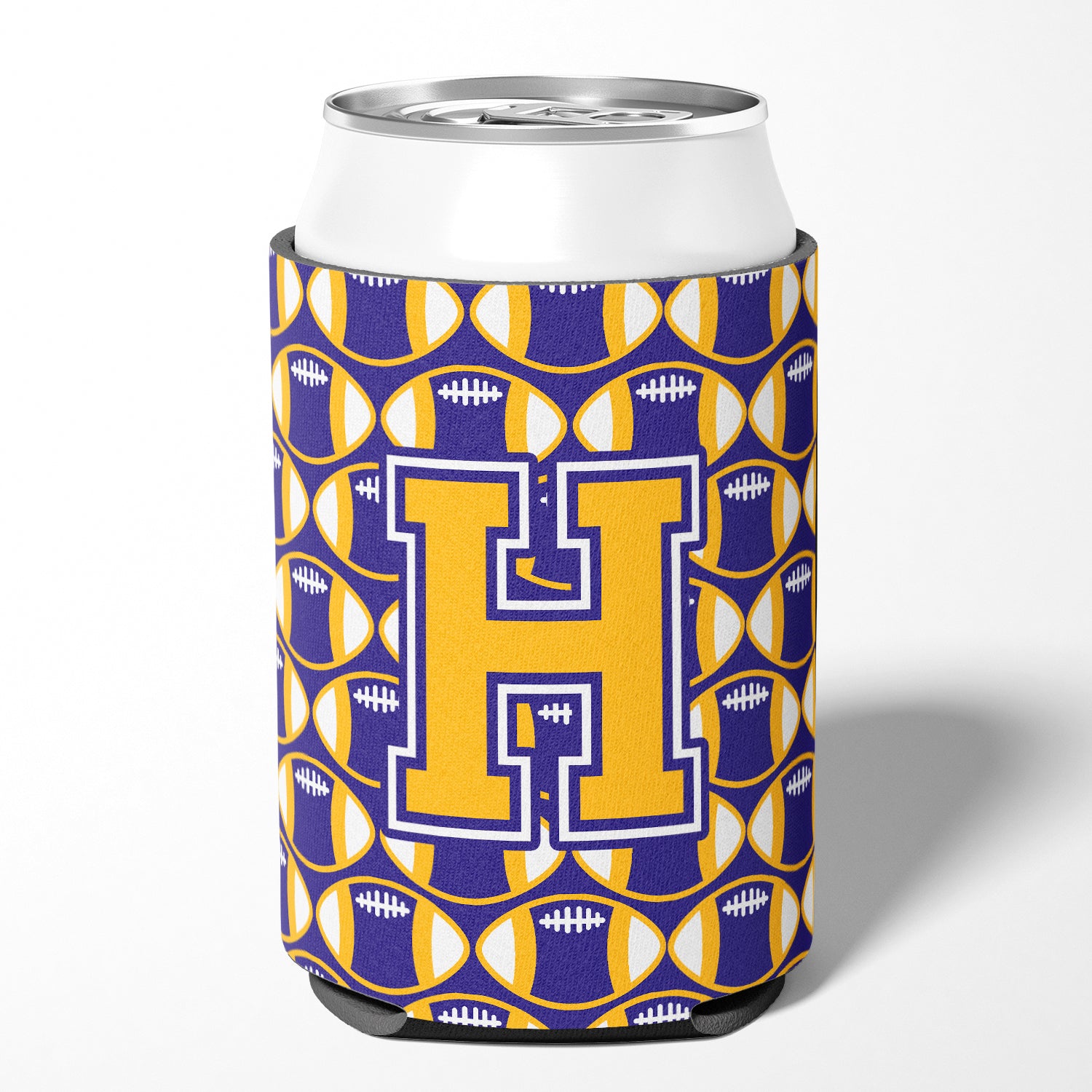 Letter H Football Purple and Gold Can or Bottle Hugger CJ1064-HCC.