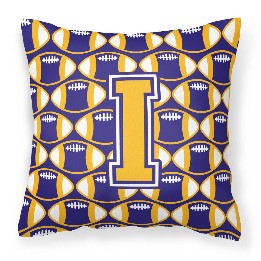 Letter I Football Purple and Gold Fabric Decorative Pillow CJ1064-IPW1414 by Caroline's Treasures