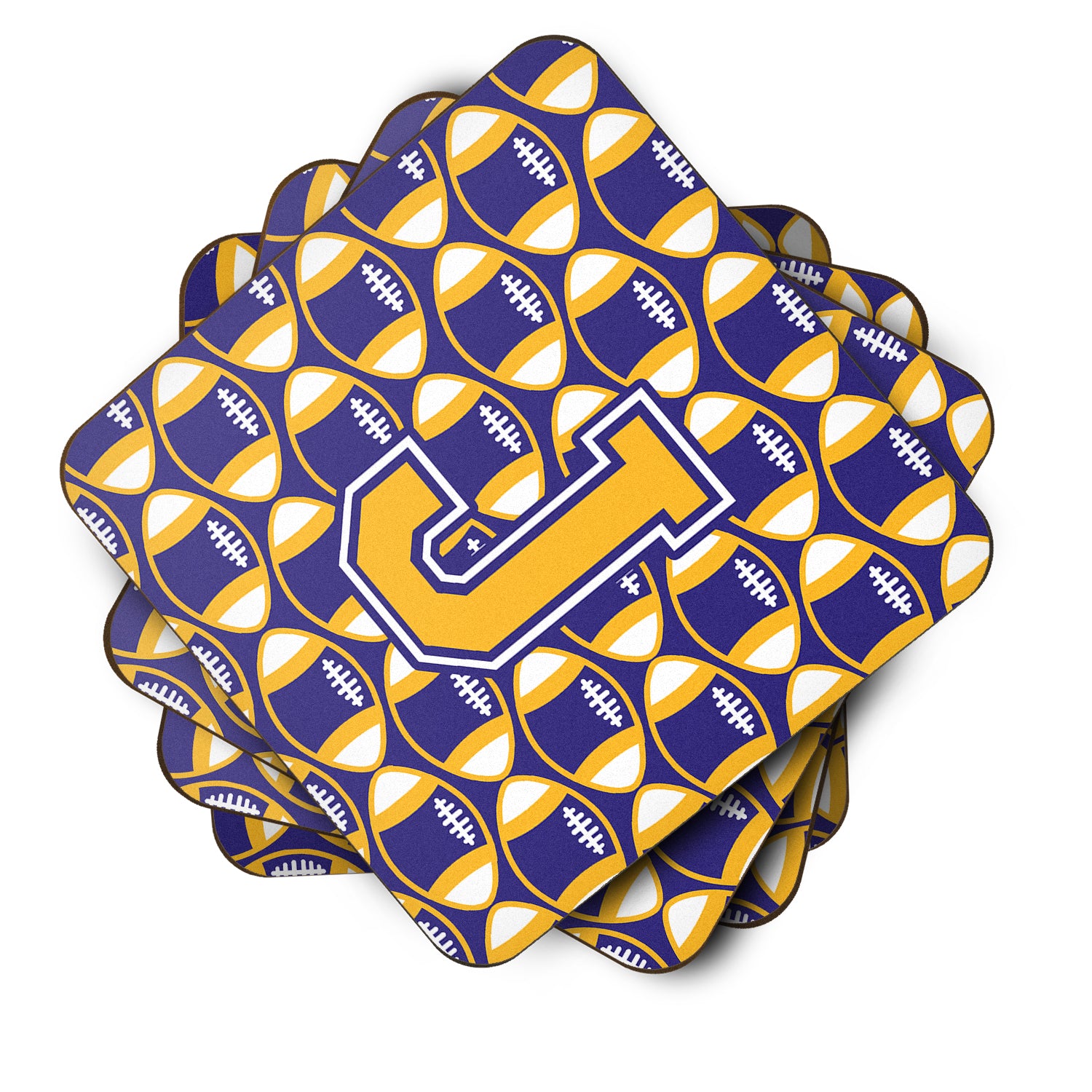 Letter J Football Purple and Gold Foam Coaster Set of 4 CJ1064-JFC - the-store.com