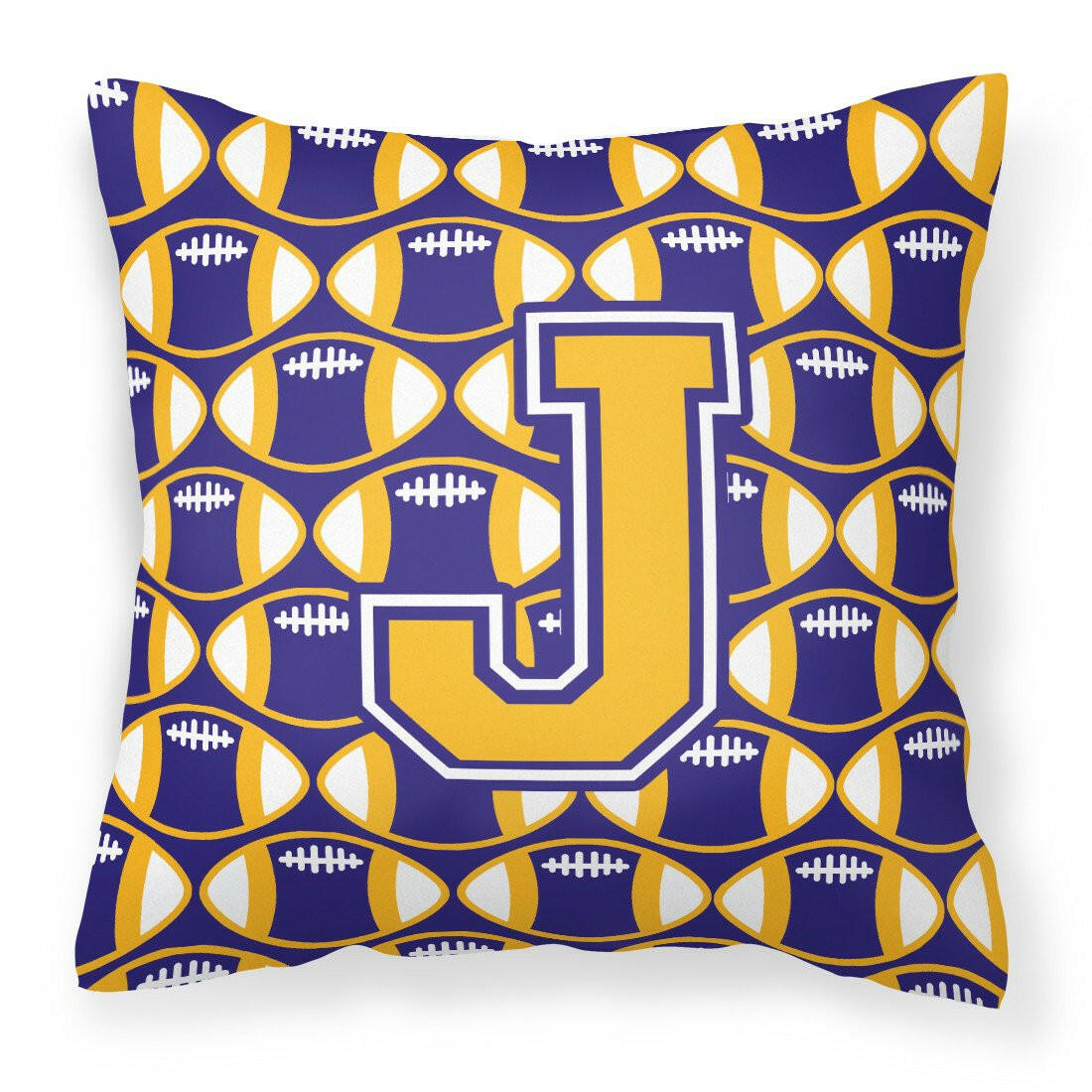 Letter J Football Purple and Gold Fabric Decorative Pillow CJ1064-JPW1414 by Caroline's Treasures