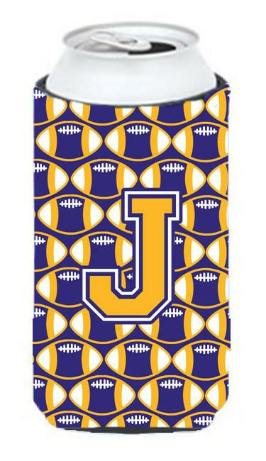 Letter J Football Purple and Gold Tall Boy Beverage Insulator Hugger CJ1064-JTBC by Caroline's Treasures