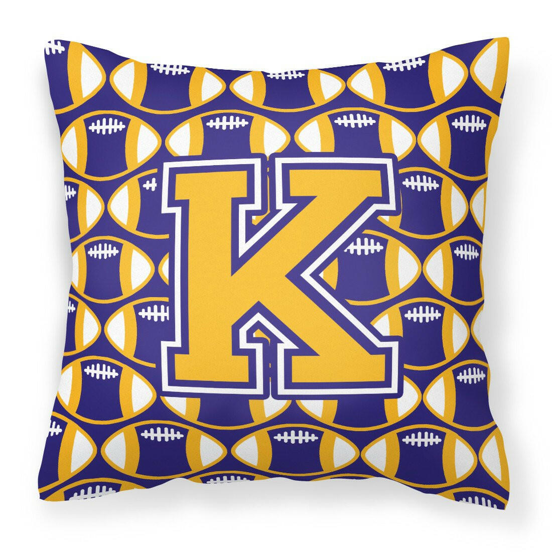 Letter K Football Purple and Gold Fabric Decorative Pillow CJ1064-KPW1414 by Caroline's Treasures