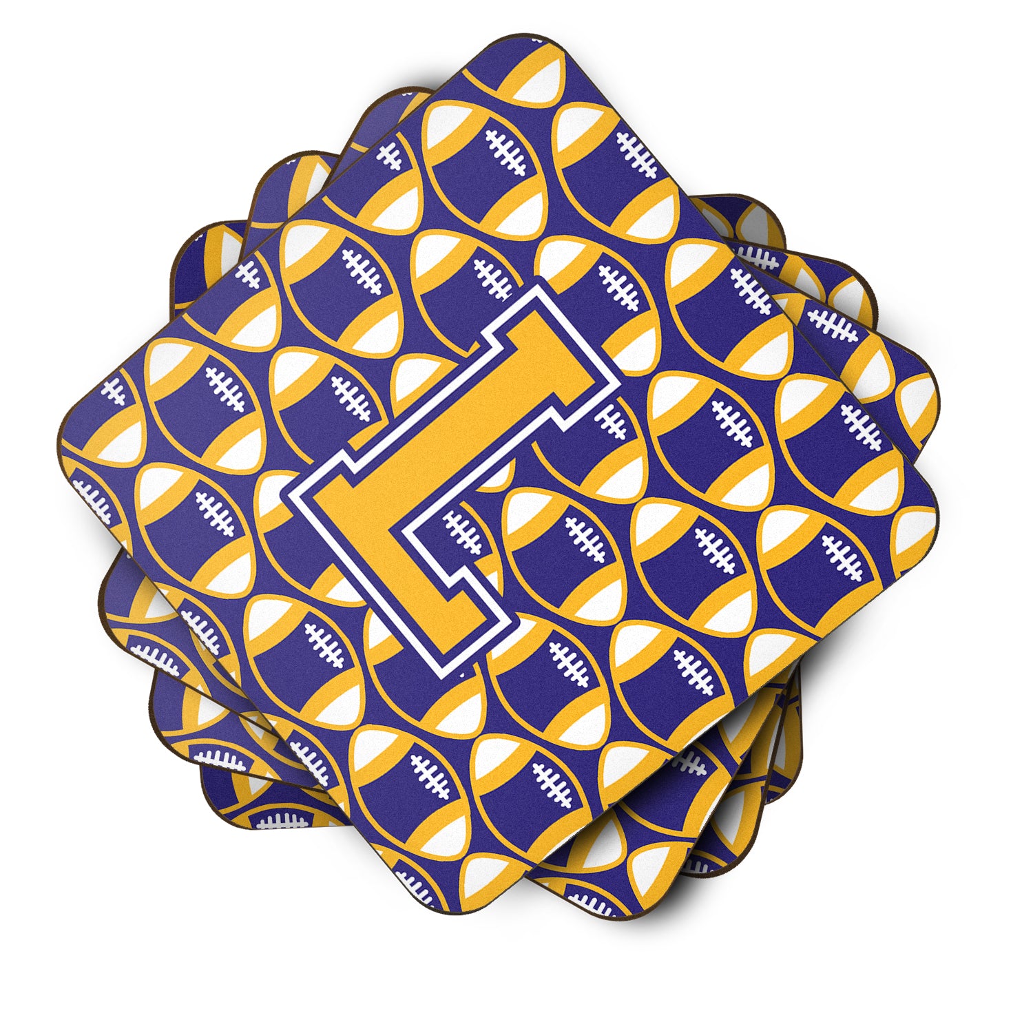 Letter L Football Purple and Gold Foam Coaster Set of 4 CJ1064-LFC - the-store.com