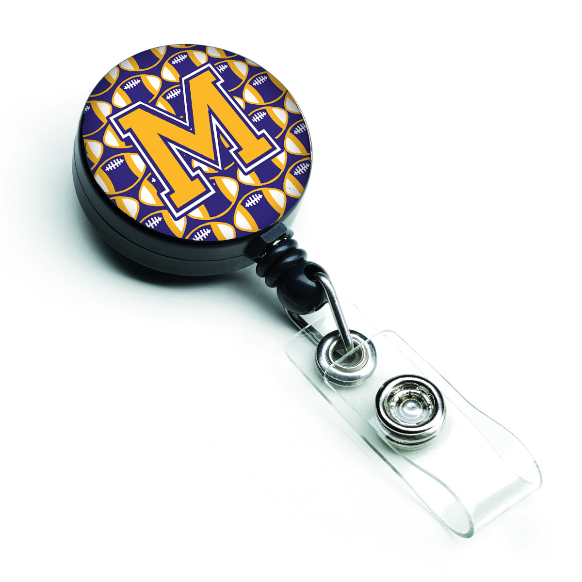 Letter M Football Purple and Gold Retractable Badge Reel CJ1064-MBR.