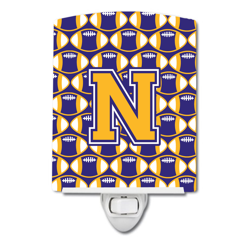 Letter N Football Purple and Gold Ceramic Night Light CJ1064-NCNL - the-store.com