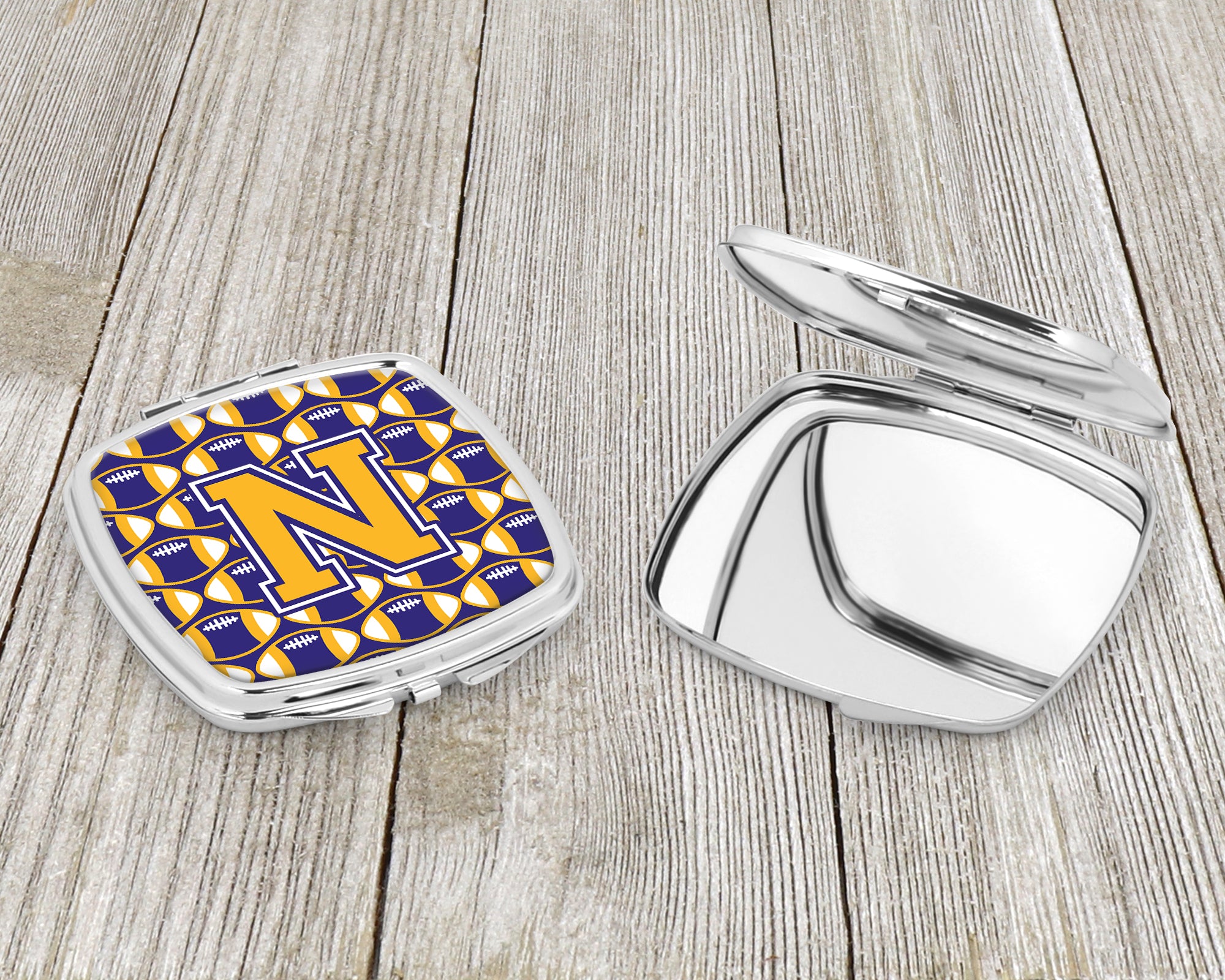 Letter N Football Purple and Gold Compact Mirror CJ1064-NSCM  the-store.com.