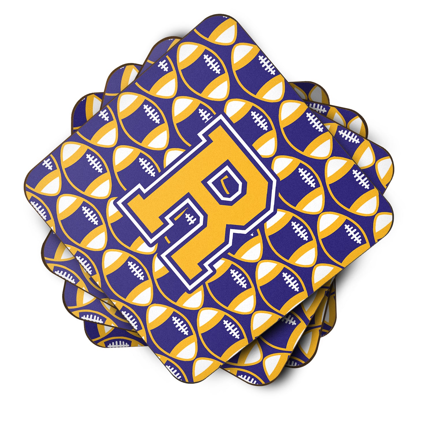 Letter R Football Purple and Gold Foam Coaster Set of 4 CJ1064-RFC - the-store.com