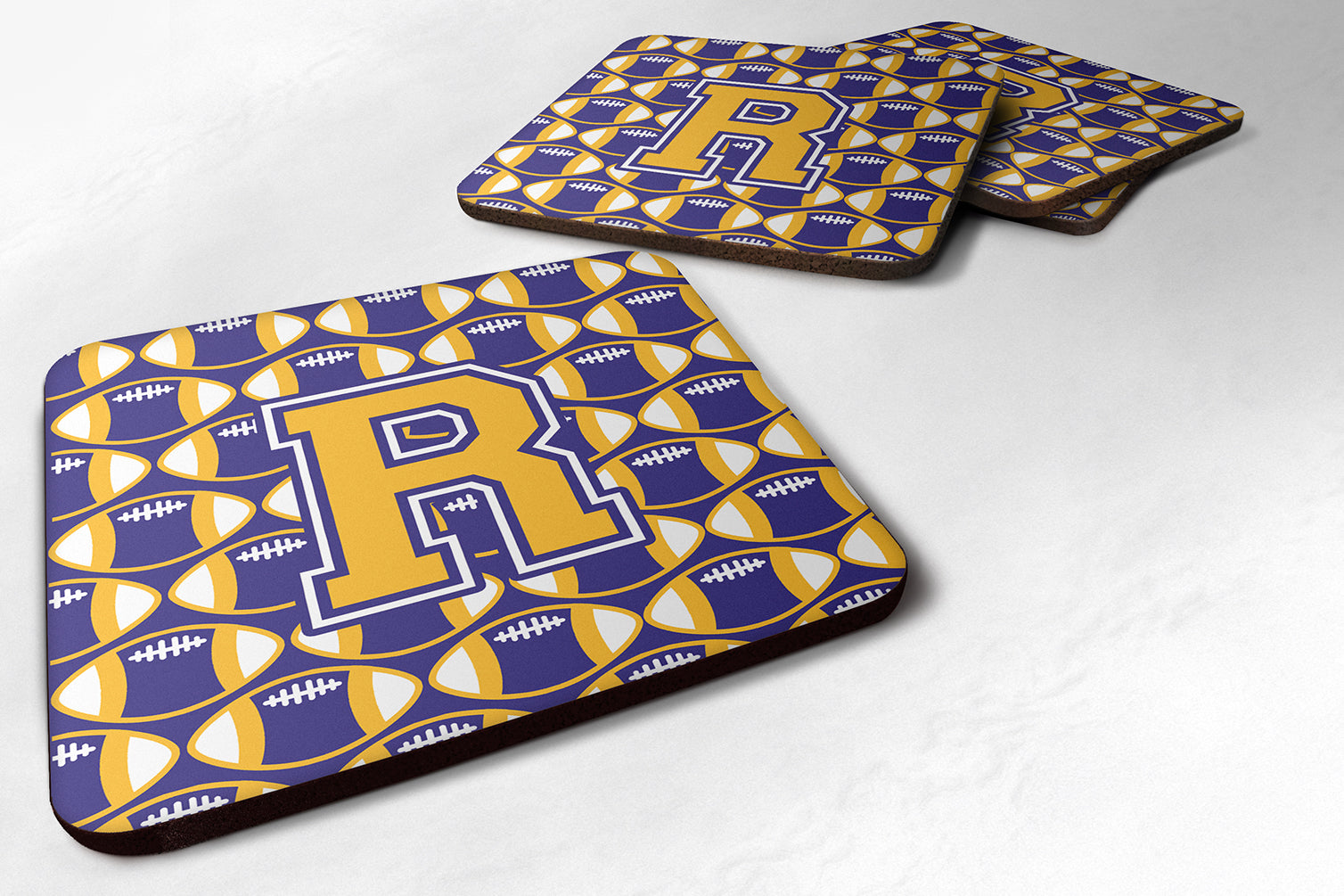 Letter R Football Purple and Gold Foam Coaster Set of 4 CJ1064-RFC - the-store.com