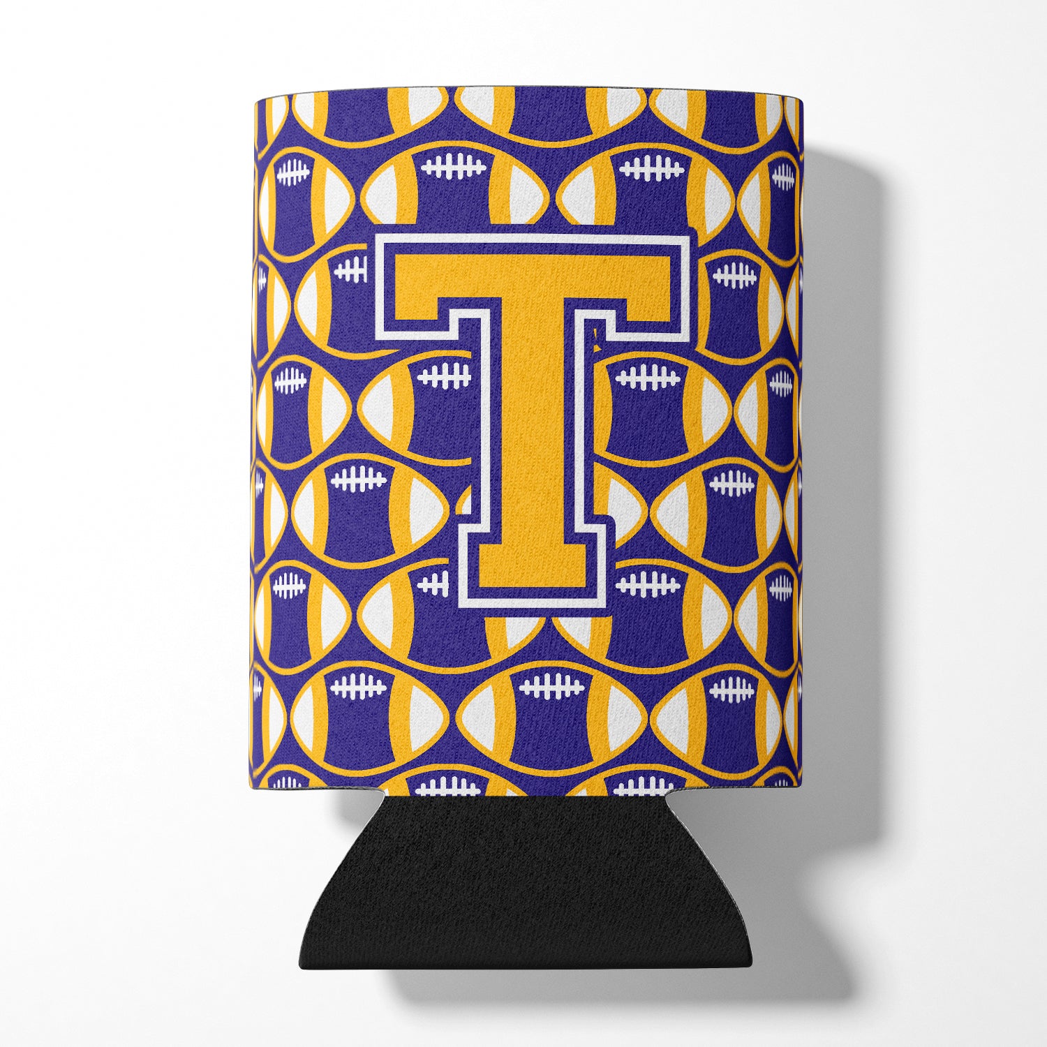 Letter T Football Purple and Gold Can or Bottle Hugger CJ1064-TCC.