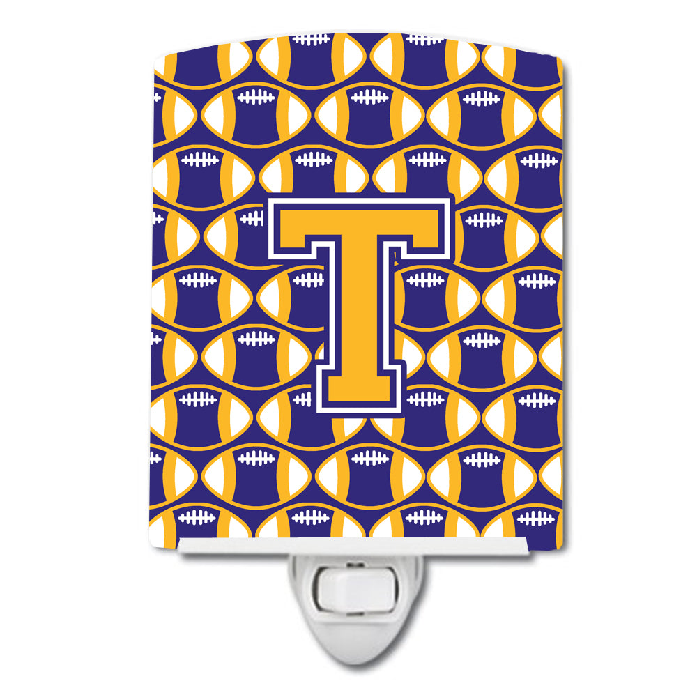 Letter T Football Purple and Gold Ceramic Night Light CJ1064-TCNL - the-store.com