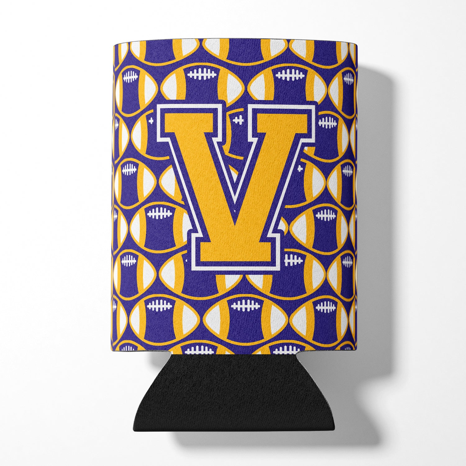 Letter V Football Purple and Gold Can or Bottle Hugger CJ1064-VCC.